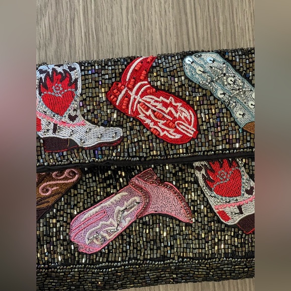 NWT Beaded Western Boots Shoulder Bag - Cowgirl Rodeo Festival Clutch - Picture 3 of 14